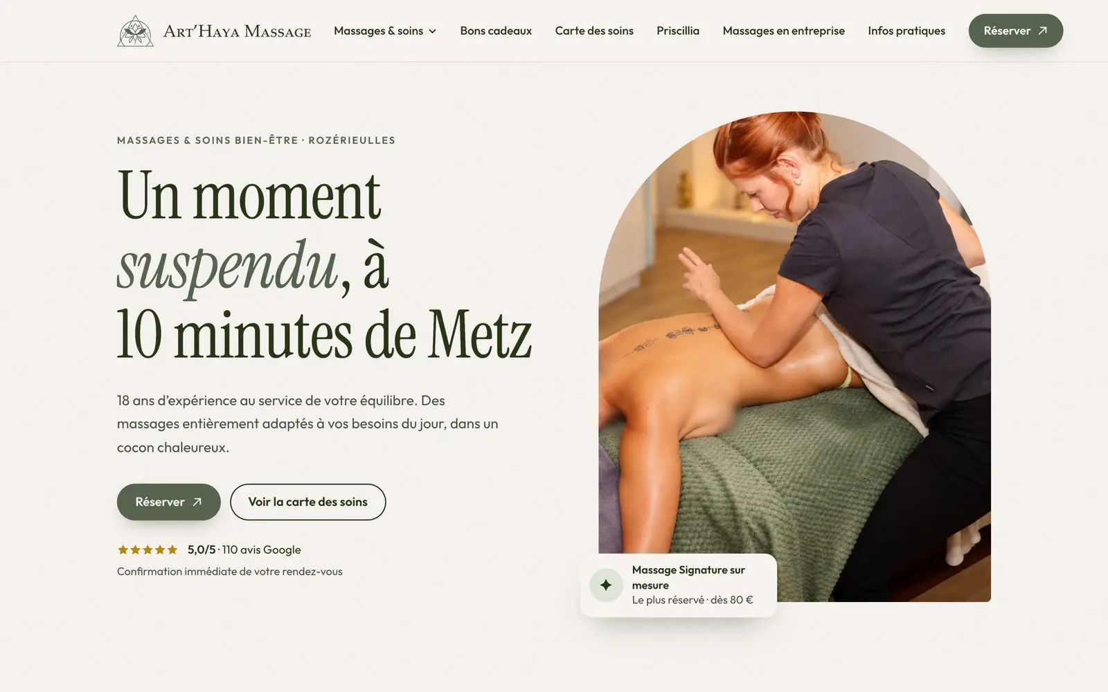 Le site de Art’Haya Massage, sur ordinateur