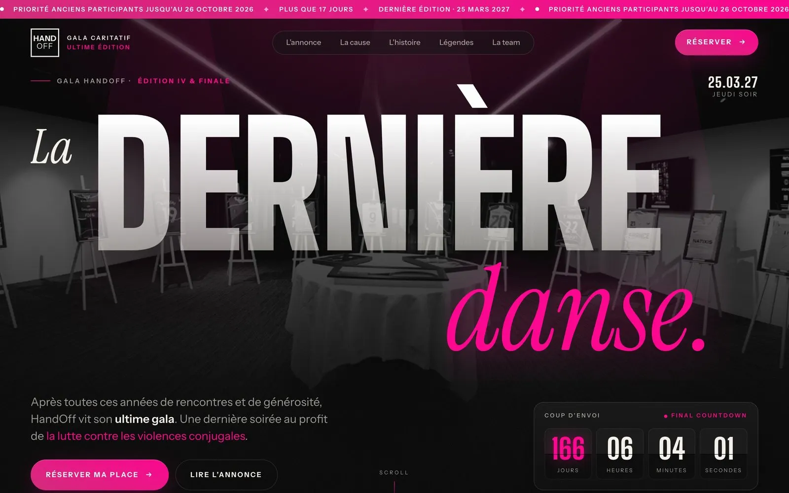 Page d’accueil du site Gala HandOff, sur ordinateur